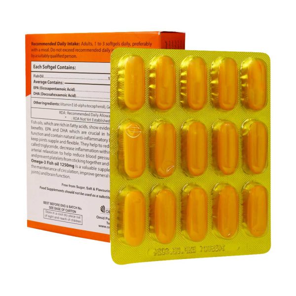 کپسول ژلاتینی امگا 3 بدون جیوه او پی دی فارما 1250 میلی گرم 30 عدد