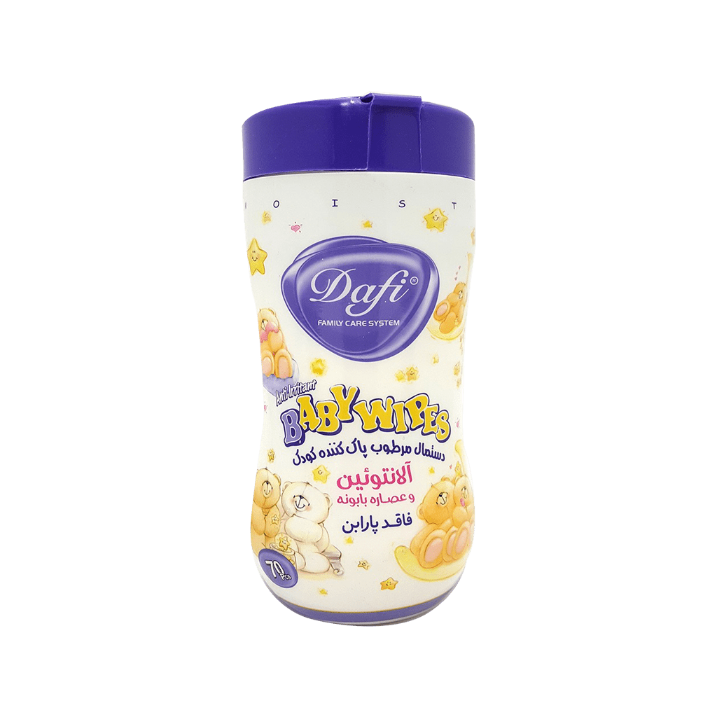 دستمال مرطوب کودک دافی حاوی آلانتوئین و عصاره بابونه 70 عدد دستمال مرطوب کودک دافی حاوی آلانتوئین و عصاره بابونه 70 عدد