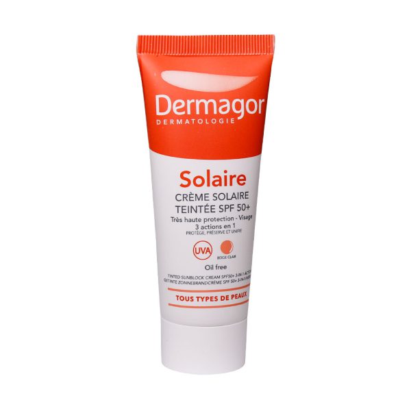 کرم ضد آفتاب SPF 50+ رنگی فاقد چربی 3 در 1 درماگور 40 میلی لیتر