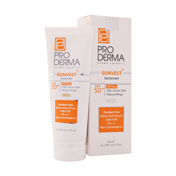 کرم ضد آفتاب فاقد چربی SPF50 پرودرما برای پوست های چرب و جوش دار ۴۰ میلی لیتر