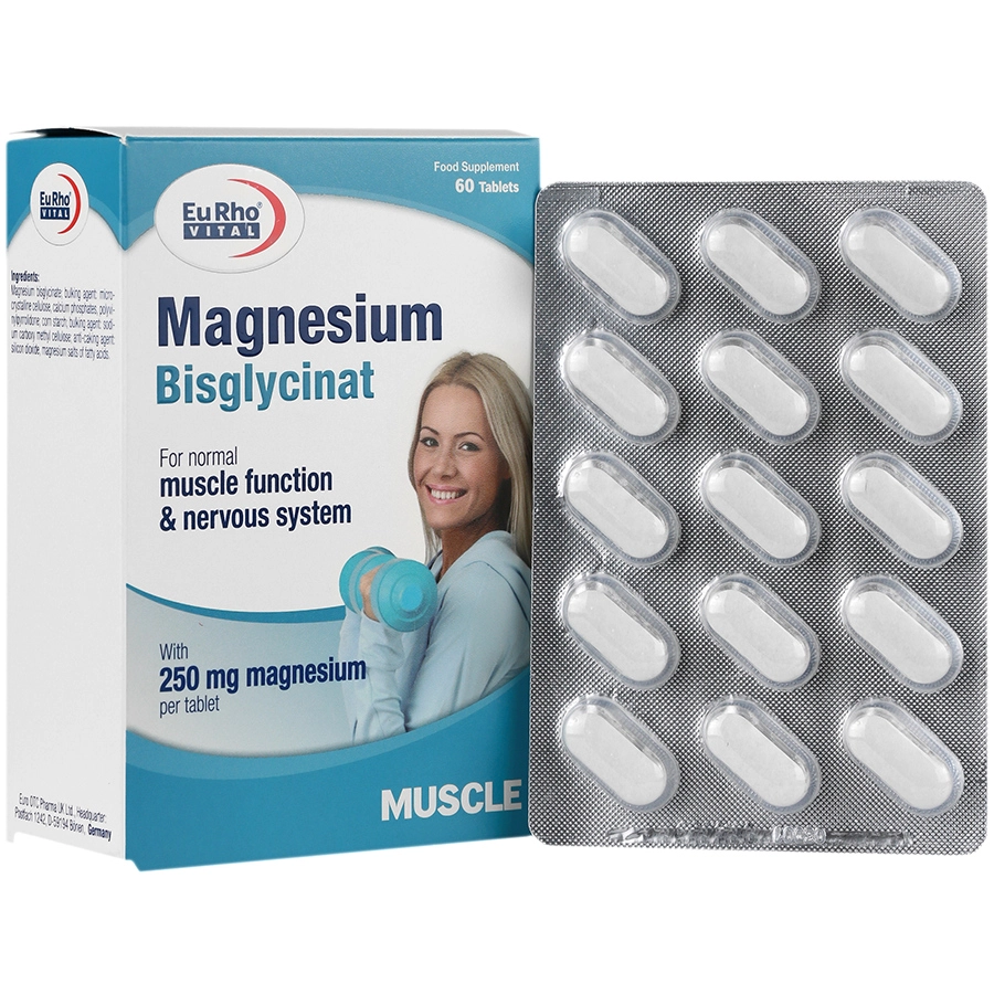 Magnesium Bisglycinat1 قرص منیزیم بیس گلایسینات یوروویتال 60عددی - Image 1