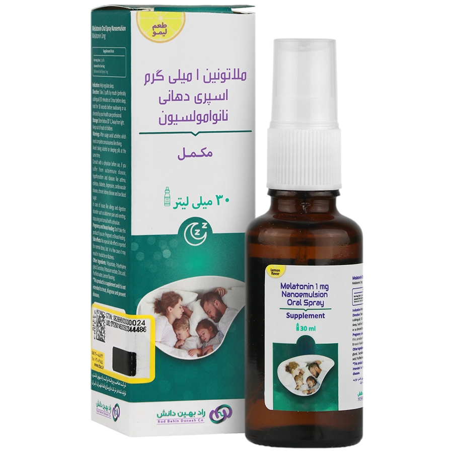 Melatonin 1 mg Nanoemulsion Oral Spray1 اسپری دهانی نانوامولسیون ملاتونین راد بهین دانش 30 میلی لیتری - Image 1